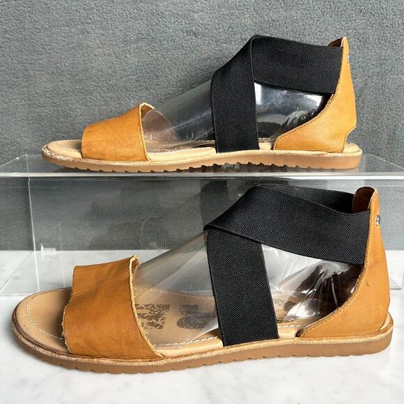Sorel Ella Tan Leather Black Elastic Strap Sandal - Women's 8.5 - Picture 2 of 8